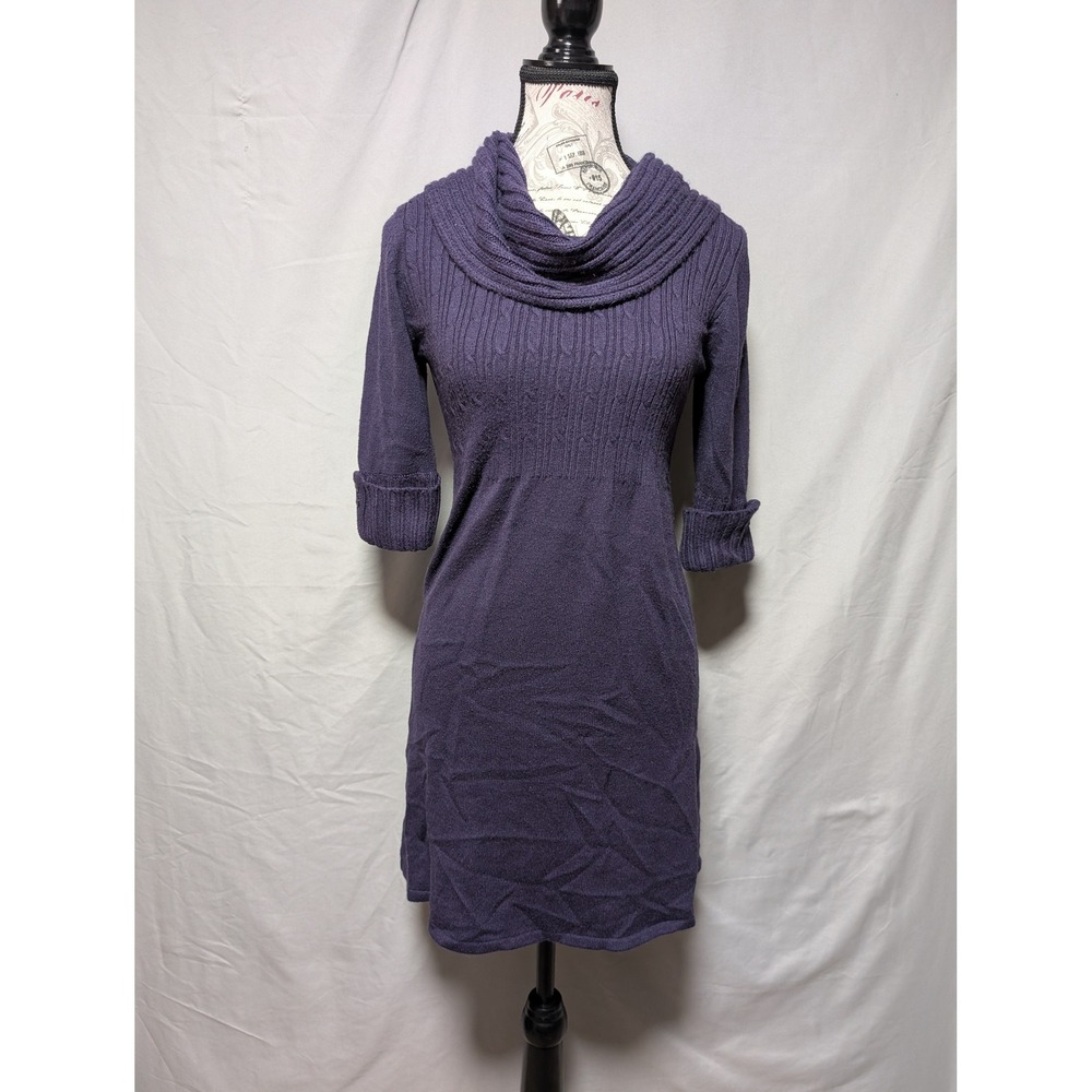 Takeout Women's Purple‎ Cable Knit Cowl Neck Sweater Dress Tunic Size Large